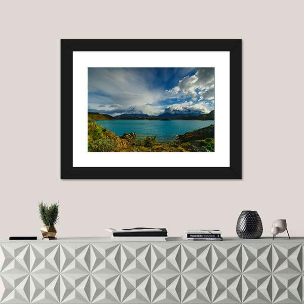 Torres Mountains From Lake Panoramic Canvas Wall Art-1 Piece-36" x 12"-Tiaracle