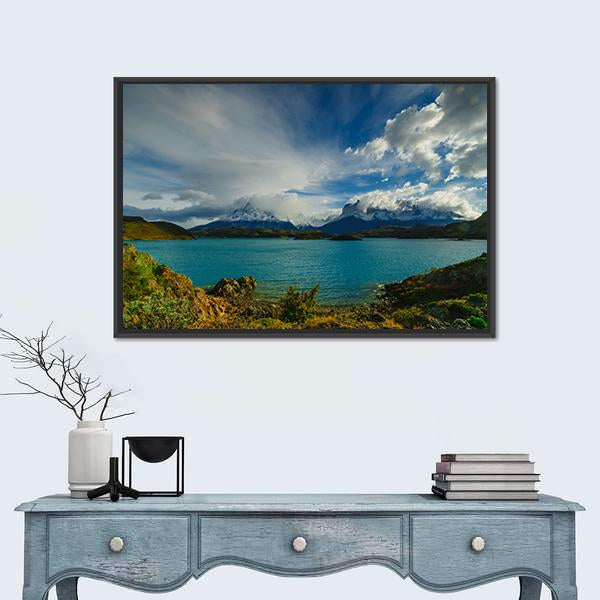 Torres Mountains From Lake Panoramic Canvas Wall Art-1 Piece-36" x 12"-Tiaracle