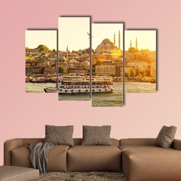 Istanbul At Sunset Turkey Canvas Wall Art-4 Pop-Gallery Wrap-50" x 32"-Tiaracle
