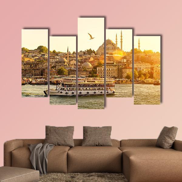 Istanbul At Sunset Turkey Canvas Wall Art-5 Pop-Gallery Wrap-47" x 32"-Tiaracle