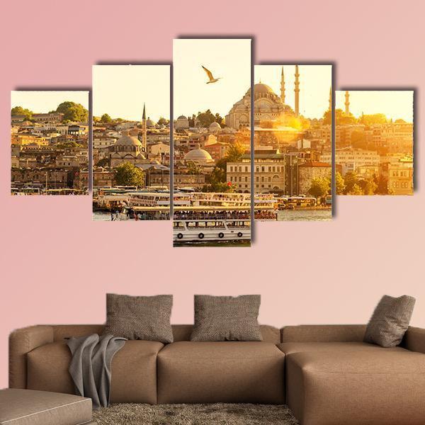 Istanbul At Sunset Turkey Canvas Wall Art-5 Star-Gallery Wrap-62" x 32"-Tiaracle