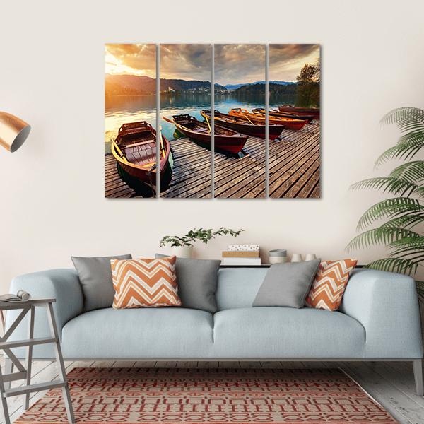Tourist Boat On Lake Bled Canvas Wall Art-4 Horizontal-Gallery Wrap-34" x 24"-Tiaracle