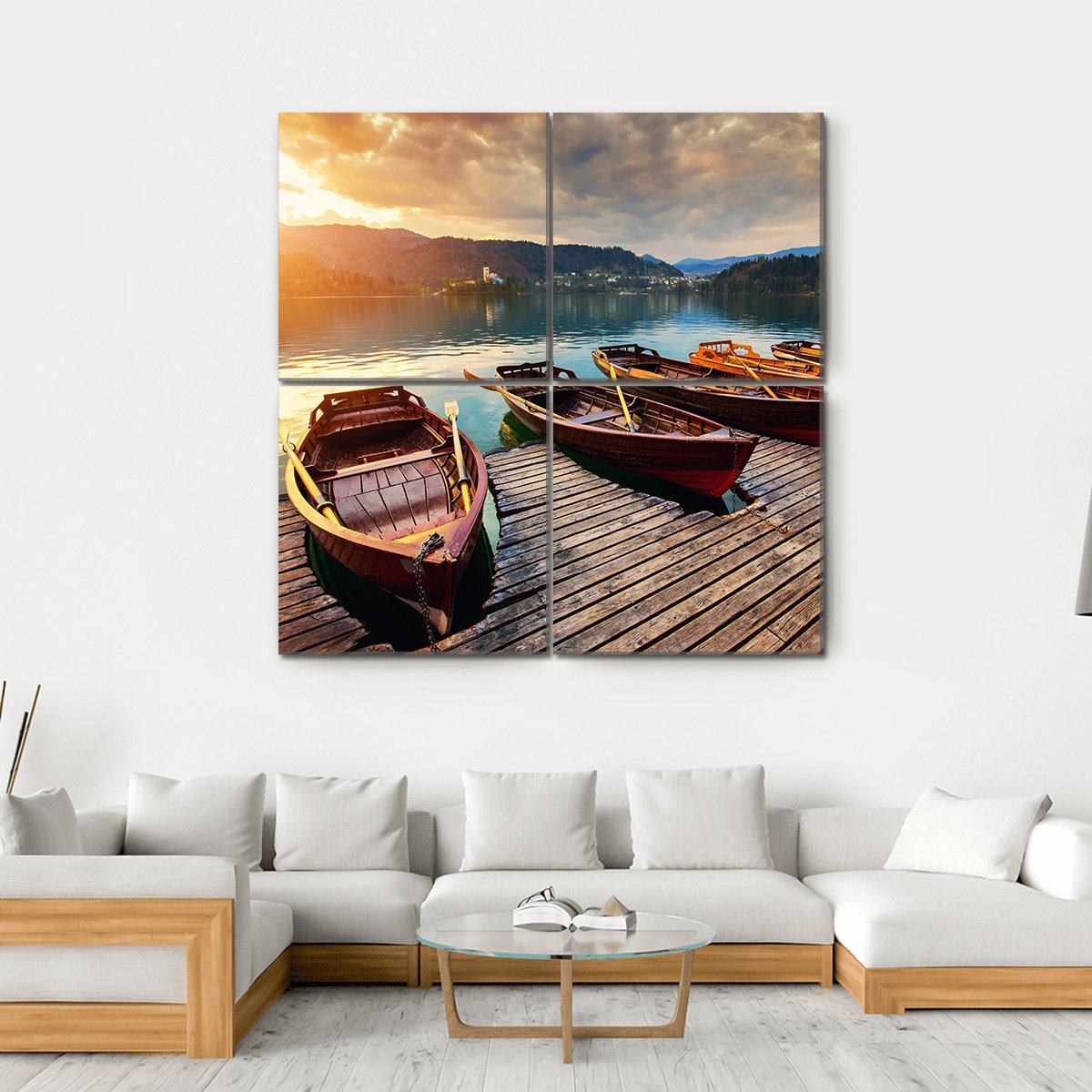Tourist Boat On Lake Bled Canvas Wall Art-4 Square-Gallery Wrap-17" x 17"-Tiaracle