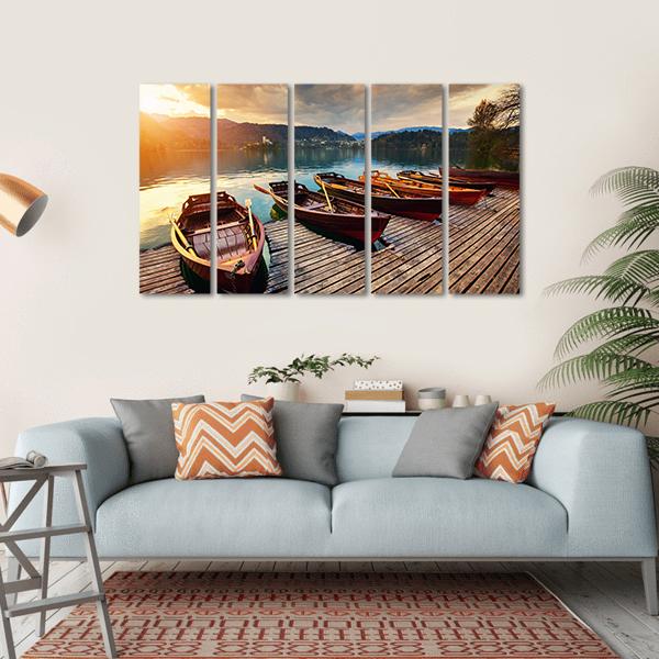 Tourist Boat On Lake Bled Canvas Wall Art-5 Horizontal-Gallery Wrap-22" x 12"-Tiaracle