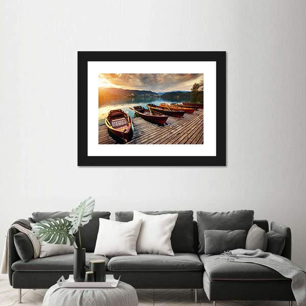 Tourist Boat On Lake Bled Panoramic Canvas Wall Art-1 Piece-36" x 12"-Tiaracle