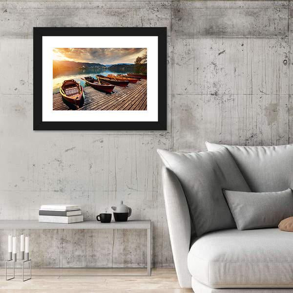 Tourist Boat On Lake Bled Panoramic Canvas Wall Art-1 Piece-36" x 12"-Tiaracle