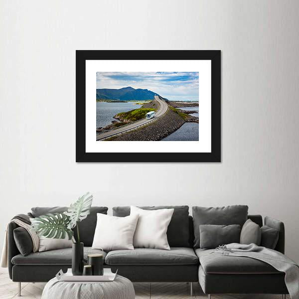 Tourist Bus On Atlantic Road Canvas Wall Art-1 Piece-Framed Print-20" x 16"-Tiaracle