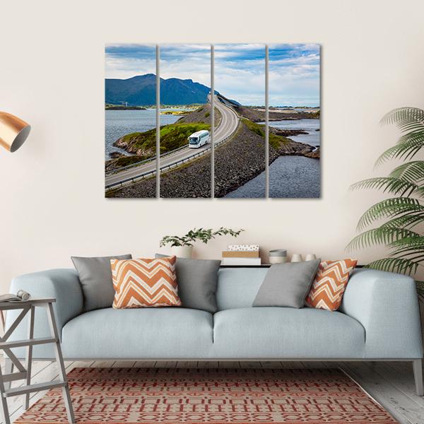 Tourist Bus On Atlantic Road Canvas Wall Art-4 Horizontal-Gallery Wrap-34" x 24"-Tiaracle