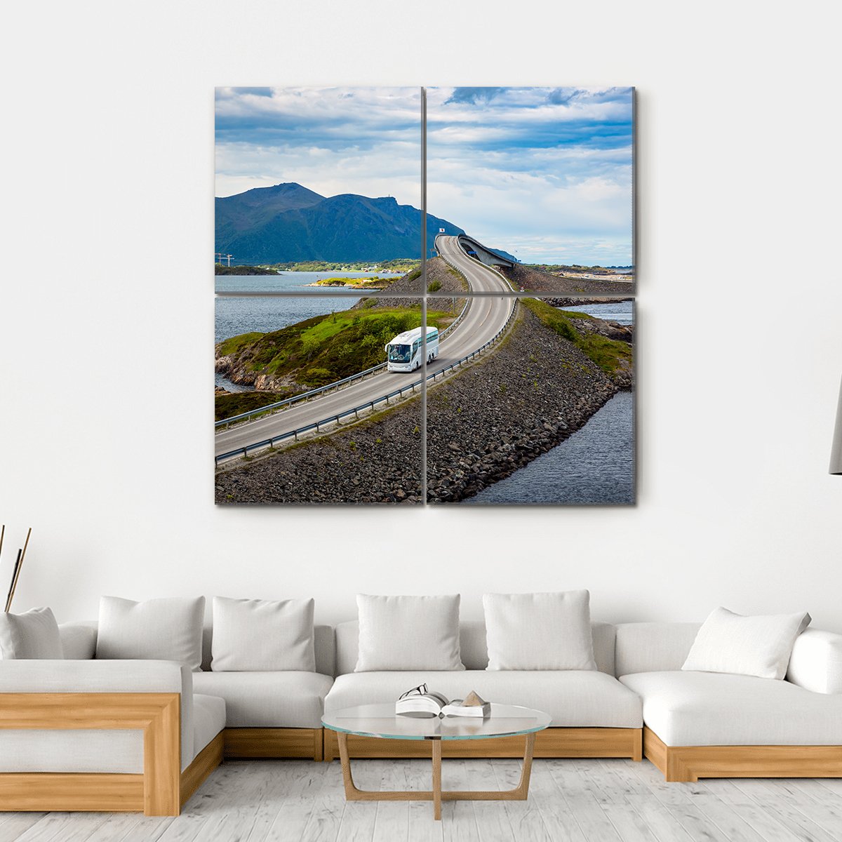 Tourist Bus On Atlantic Road Canvas Wall Art-4 Square-Gallery Wrap-17" x 17"-Tiaracle