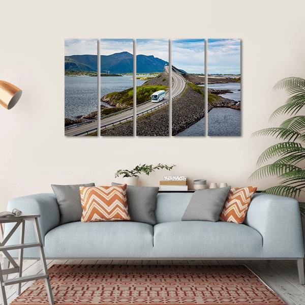Tourist Bus On Atlantic Road Canvas Wall Art-5 Horizontal-Gallery Wrap-22" x 12"-Tiaracle