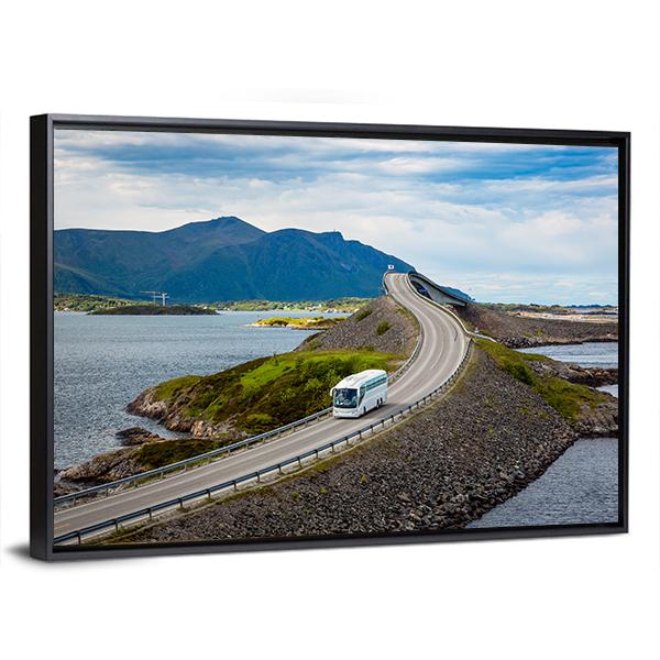 Tourist Bus On Atlantic Road Canvas Wall Art-3 Horizontal-Gallery Wrap-25" x 16"-Tiaracle