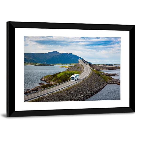 Tourist Bus On Atlantic Road Canvas Wall Art-3 Horizontal-Gallery Wrap-25" x 16"-Tiaracle