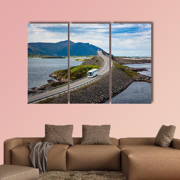 Tourist Bus On Atlantic Road Canvas Wall Art-3 Horizontal-Gallery Wrap-37" x 24"-Tiaracle