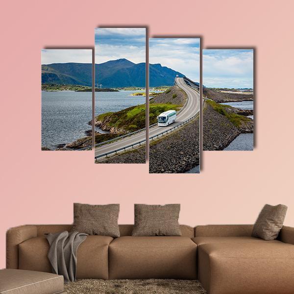 Tourist Bus On Atlantic Road Canvas Wall Art-4 Pop-Gallery Wrap-50" x 32"-Tiaracle