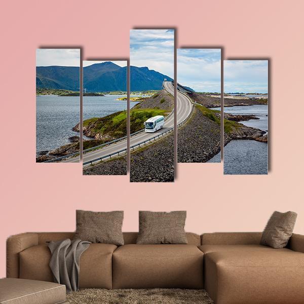 Tourist Bus On Atlantic Road Canvas Wall Art-5 Pop-Gallery Wrap-47" x 32"-Tiaracle