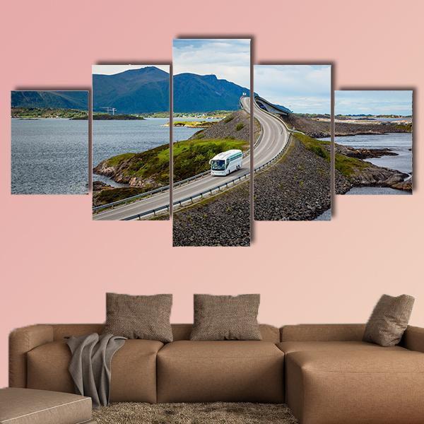 Tourist Bus On Atlantic Road Canvas Wall Art-5 Star-Gallery Wrap-62" x 32"-Tiaracle