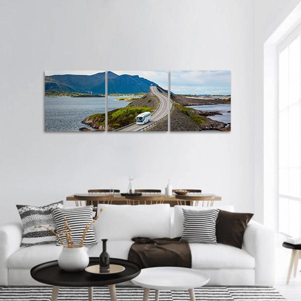 Tourist Bus On Atlantic Road Panoramic Canvas Wall Art-3 Piece-25" x 08"-Tiaracle