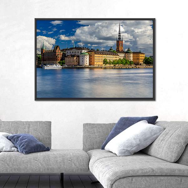 Tourist Ferry On Lake Malaren Canvas Wall Art-1 Piece-Floating Frame-24" x 16"-Tiaracle