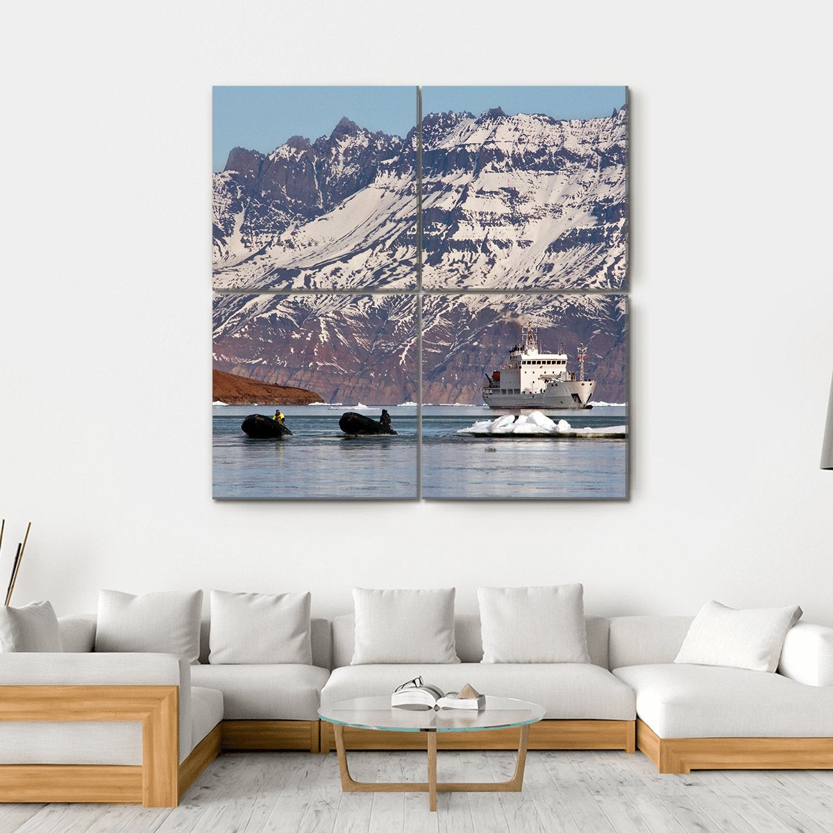 Tourist Icebreaker In Scoresbysund Canvas Wall Art-4 Square-Gallery Wrap-17" x 17"-Tiaracle