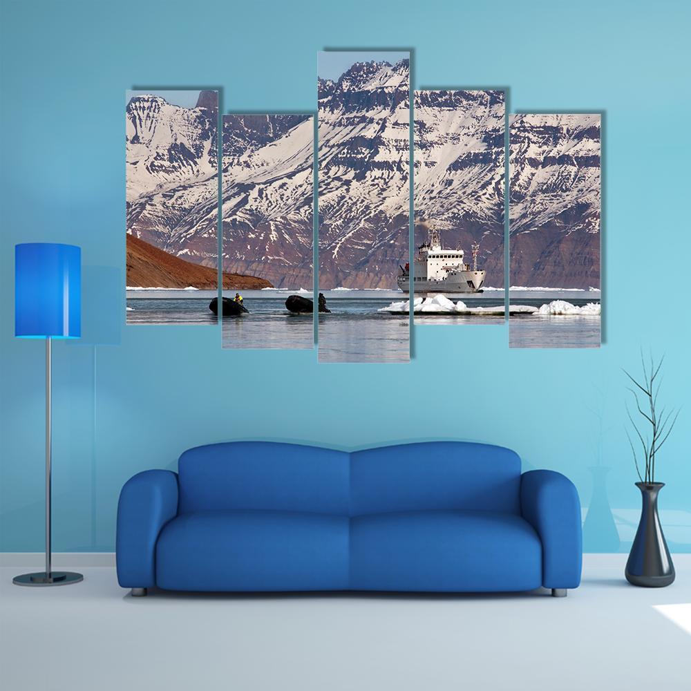 Tourist Icebreaker In Scoresbysund Canvas Wall Art-5 Pop-Gallery Wrap-47" x 32"-Tiaracle