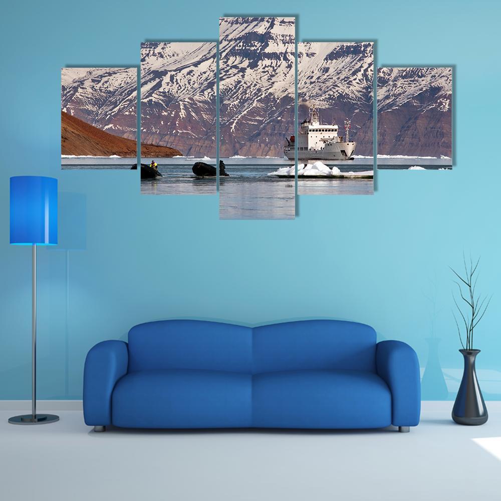 Tourist Icebreaker In Scoresbysund Canvas Wall Art-5 Star-Gallery Wrap-62" x 32"-Tiaracle