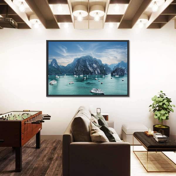 Tourist Junks Floating Canvas Wall Art-3 Horizontal-Gallery Wrap-25" x 16"-Tiaracle