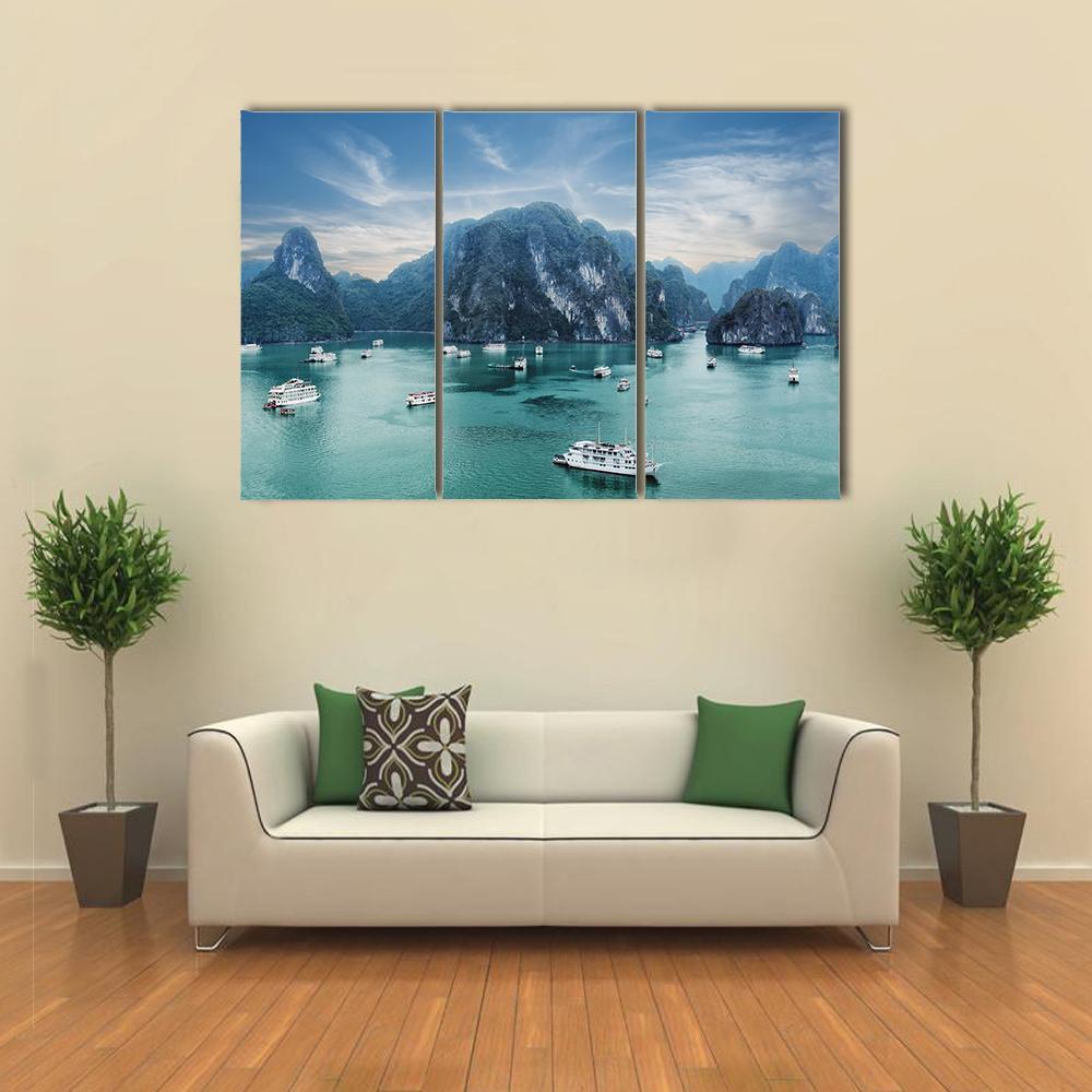 Tourist Junks Floating Canvas Wall Art-3 Horizontal-Gallery Wrap-37" x 24"-Tiaracle