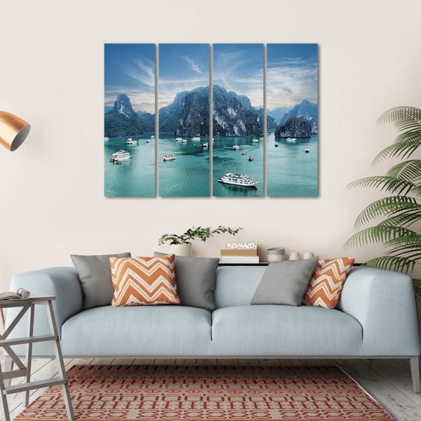 Tourist Junks Floating Canvas Wall Art-4 Horizontal-Gallery Wrap-34" x 24"-Tiaracle