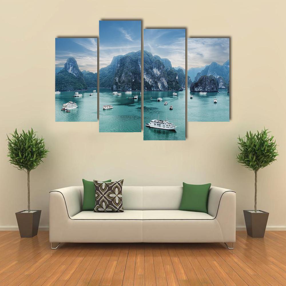 Tourist Junks Floating Canvas Wall Art-4 Pop-Gallery Wrap-50" x 32"-Tiaracle