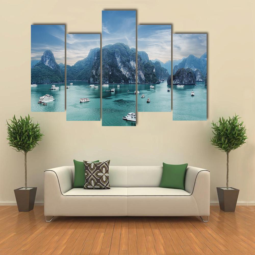 Tourist Junks Floating Canvas Wall Art-5 Pop-Gallery Wrap-47" x 32"-Tiaracle