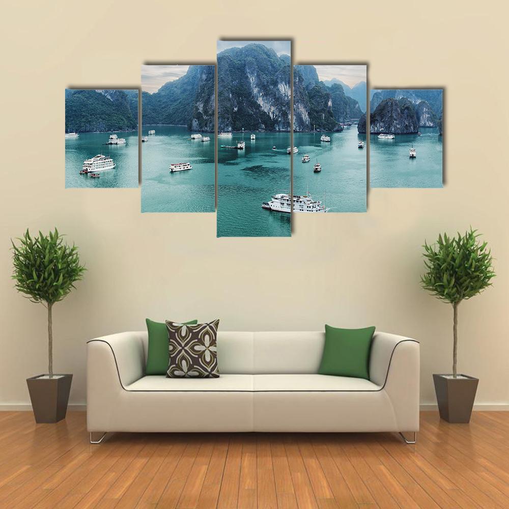 Tourist Junks Floating Canvas Wall Art-5 Star-Gallery Wrap-62" x 32"-Tiaracle