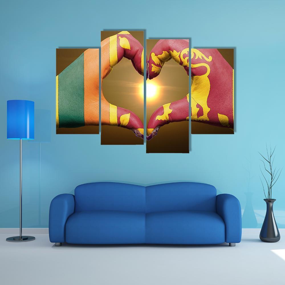 Sri Lankan Flag On Hands Canvas Wall Art-3 Horizontal-Gallery Wrap-37" x 24"-Tiaracle