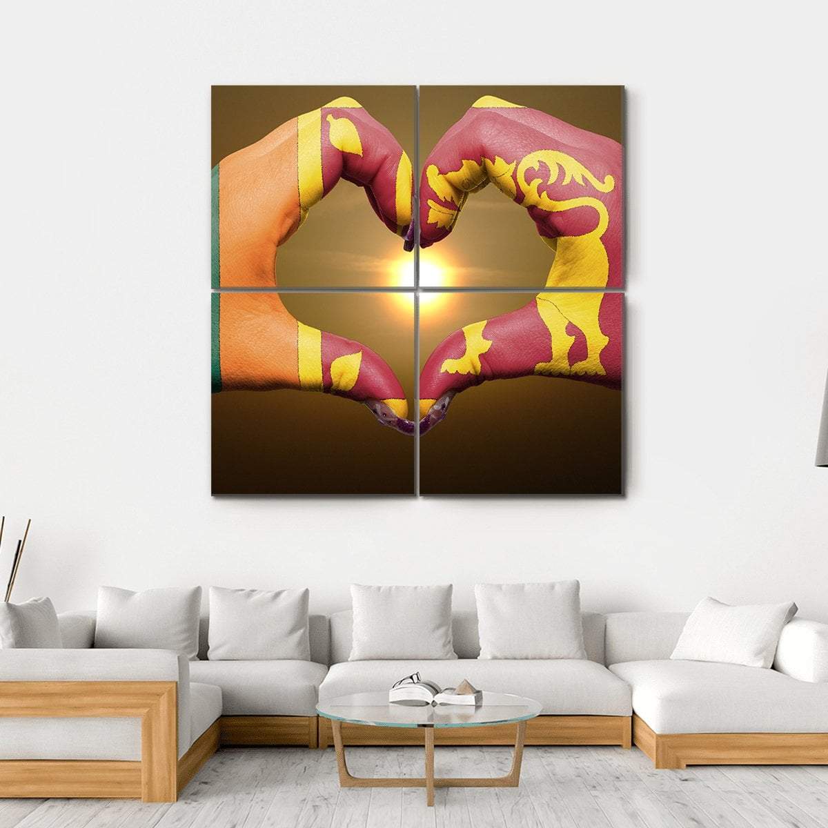 Sri Lankan Flag On Hands Canvas Wall Art-4 Square-Gallery Wrap-17" x 17"-Tiaracle