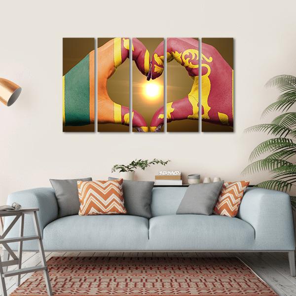 Sri Lankan Flag On Hands Canvas Wall Art-5 Horizontal-Gallery Wrap-22" x 12"-Tiaracle