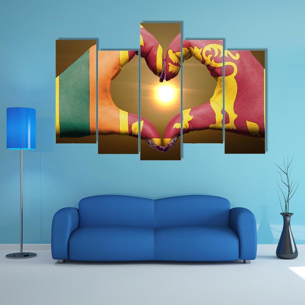 Sri Lankan Flag On Hands Canvas Wall Art-5 Pop-Gallery Wrap-47" x 32"-Tiaracle