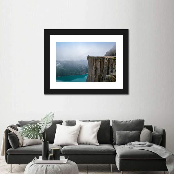 Tourist Standing At The Cliff Canvas Wall Art-1 Piece-Framed Print-20" x 16"-Tiaracle