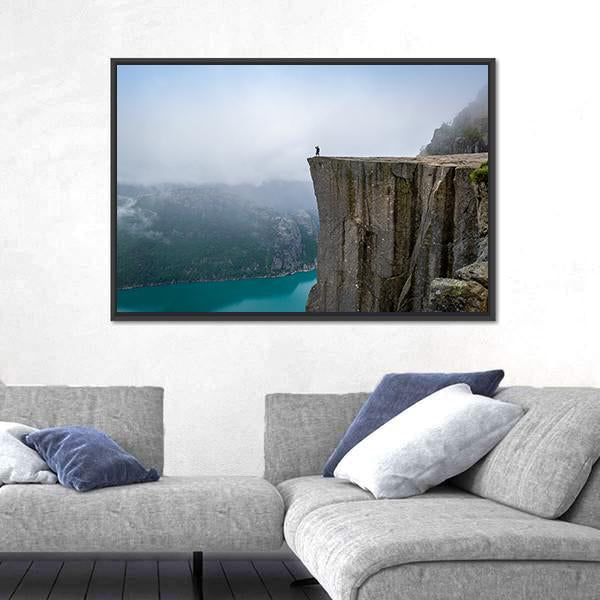 Tourist Standing At The Cliff Canvas Wall Art-1 Piece-Floating Frame-24" x 16"-Tiaracle