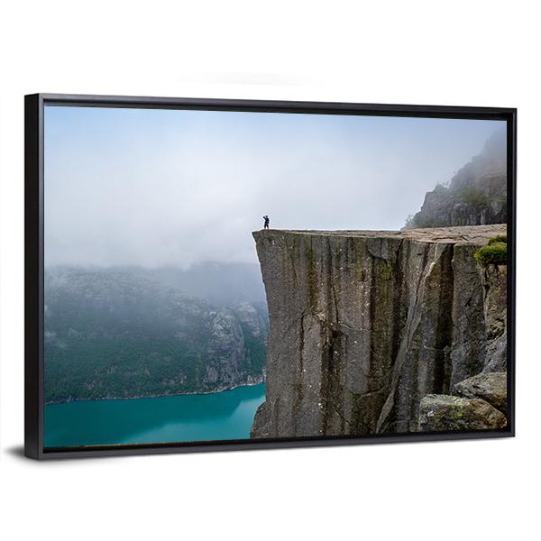 Tourist Standing At The Cliff Canvas Wall Art-3 Horizontal-Gallery Wrap-25" x 16"-Tiaracle