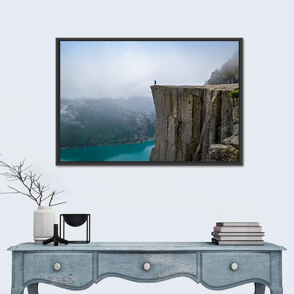 Tourist Standing At The Cliff Canvas Wall Art-3 Horizontal-Gallery Wrap-25" x 16"-Tiaracle
