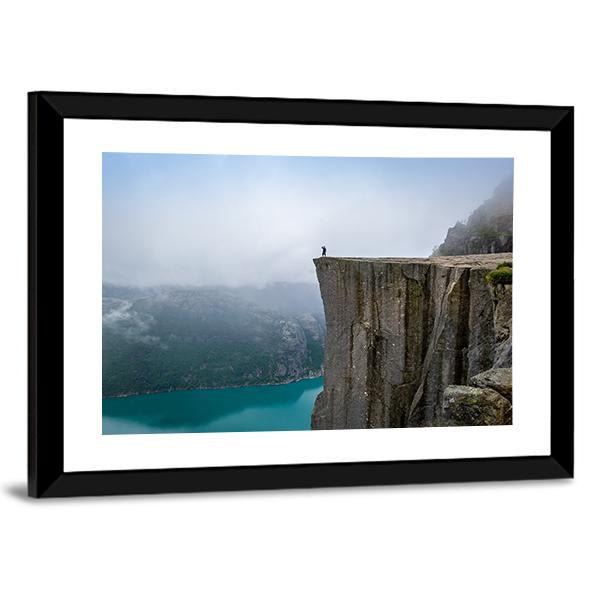 Tourist Standing At The Cliff Canvas Wall Art-3 Horizontal-Gallery Wrap-25" x 16"-Tiaracle