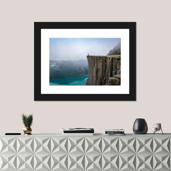 Tourist Standing At The Cliff Canvas Wall Art-3 Horizontal-Gallery Wrap-25" x 16"-Tiaracle