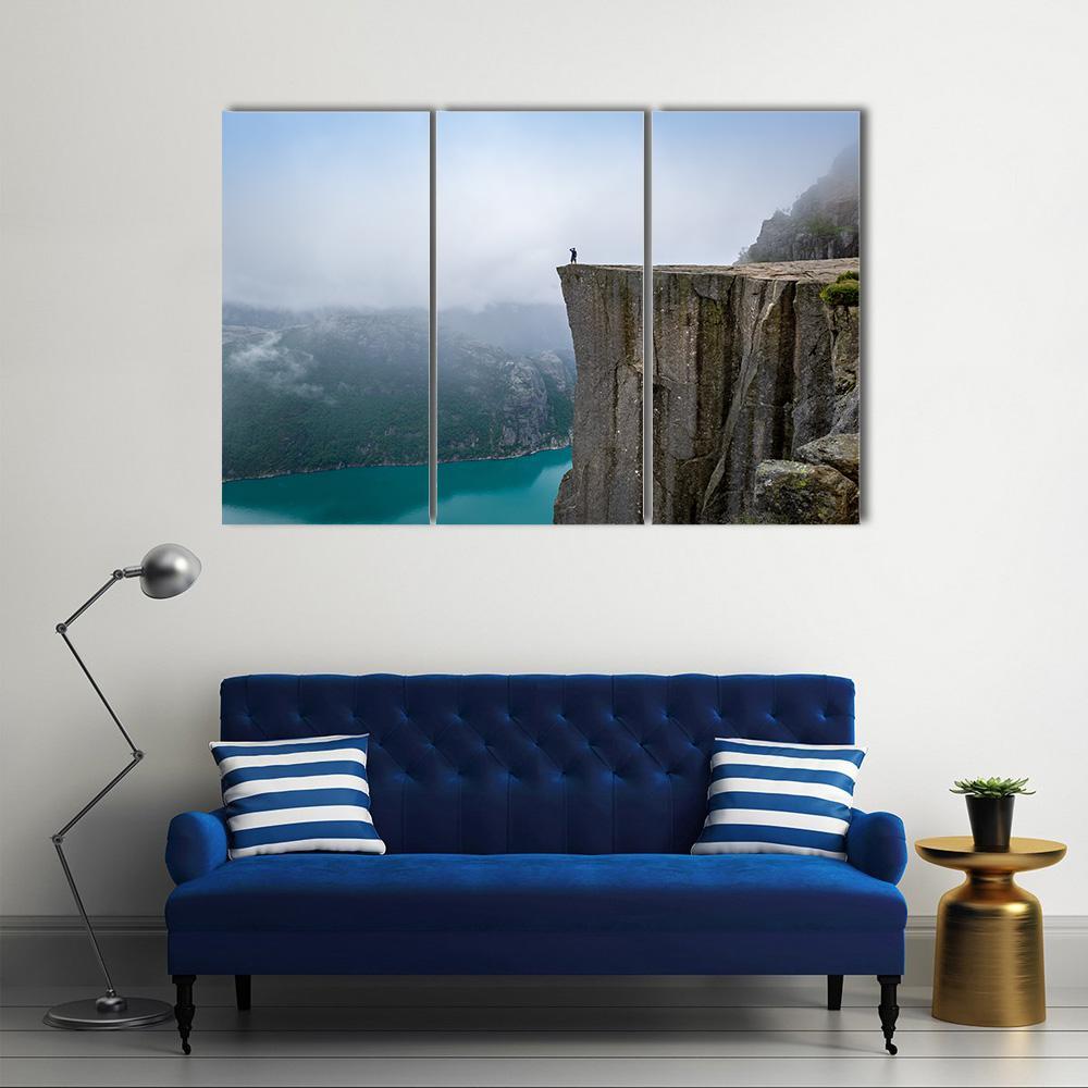 Tourist Standing At The Cliff Canvas Wall Art-3 Horizontal-Gallery Wrap-37" x 24"-Tiaracle