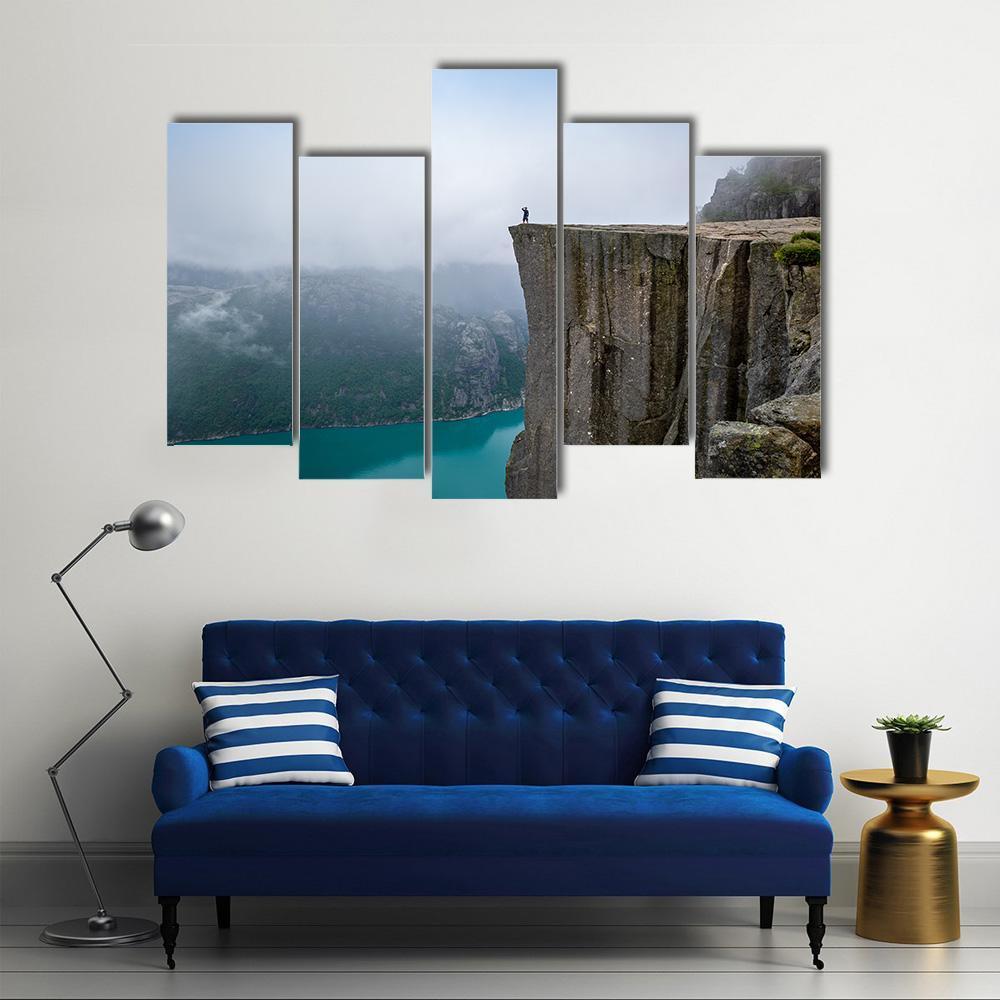 Tourist Standing At The Cliff Canvas Wall Art-5 Pop-Gallery Wrap-47" x 32"-Tiaracle