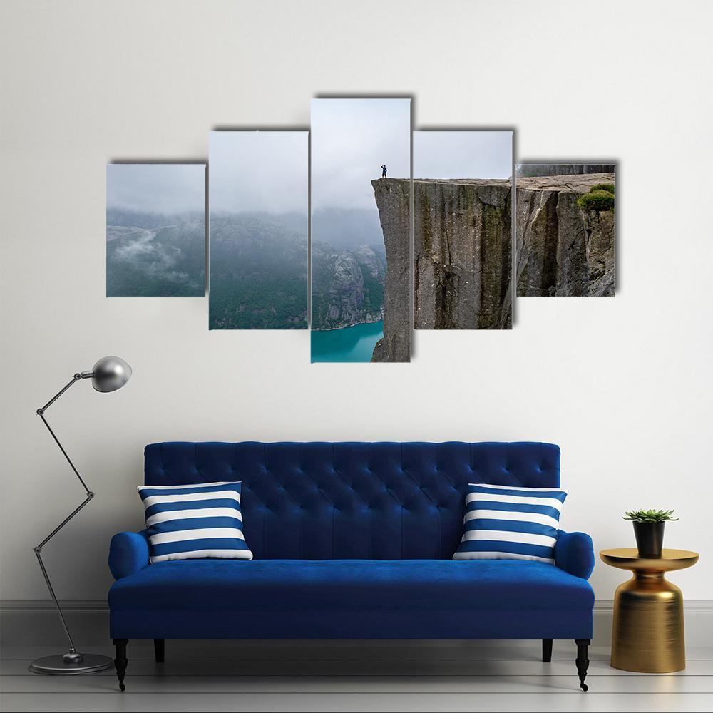Tourist Standing At The Cliff Canvas Wall Art-5 Star-Gallery Wrap-62" x 32"-Tiaracle