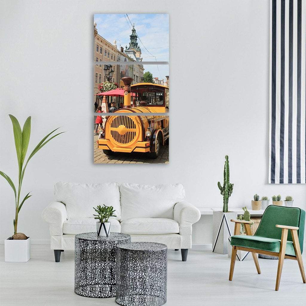 Tourist Train In Lviv Market Square Ukraine Vertical Canvas Wall Art-3 Vertical-Gallery Wrap-12" x 25"-Tiaracle