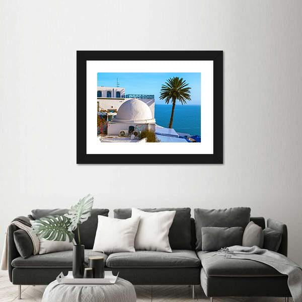Touristic Town Near Tunis Canvas Wall Art-1 Piece-Framed Print-20" x 16"-Tiaracle