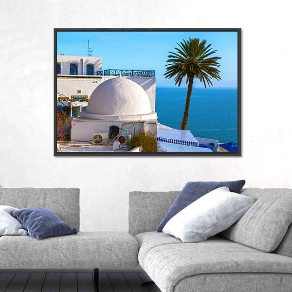 Touristic Town Near Tunis Canvas Wall Art-1 Piece-Floating Frame-24" x 16"-Tiaracle