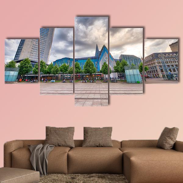 Tourists In Augustusplatz Canvas Wall Art-5 Star-Gallery Wrap-62" x 32"-Tiaracle