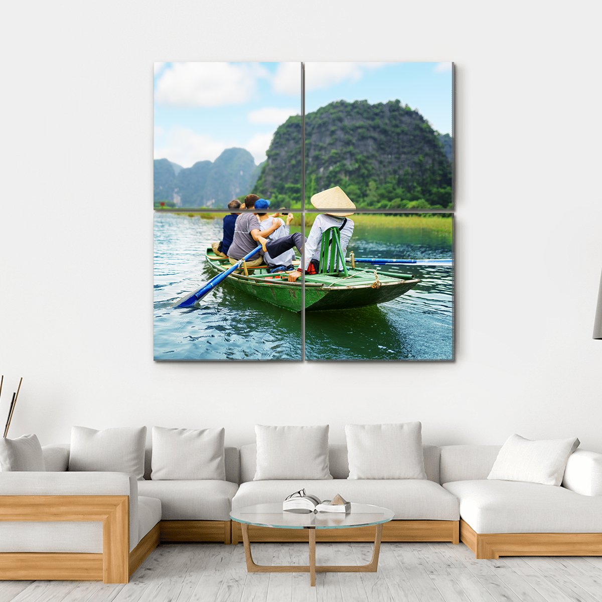 Tourists In Boat Along Ngo Dong River Canvas Wall Art-4 Square-Gallery Wrap-17" x 17"-Tiaracle