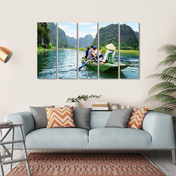 Tourists In Boat Along Ngo Dong River Canvas Wall Art-5 Horizontal-Gallery Wrap-22" x 12"-Tiaracle